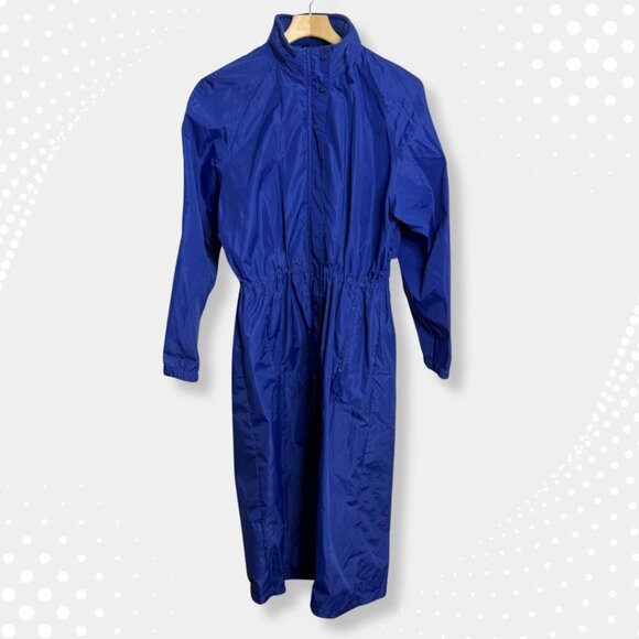 💙 Vintage WOOLRICH Long Blue Soft Shell Nylon Windbreaker Coat | Size M - Picture 1 of 10